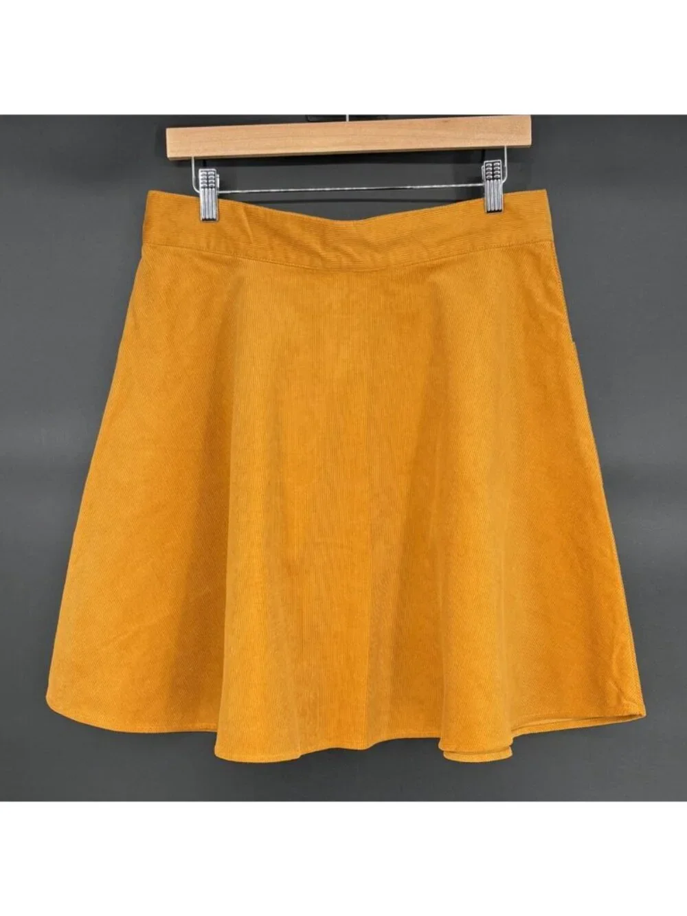 NWT Hell Bunny Women's Corduroy Mini Skater Skirt L Mustard Yellow Retro 70s Mod - Picture 2 of 8